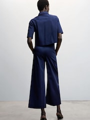 Mango Blue Pleated Culottes Trousers - Image 2 of 6