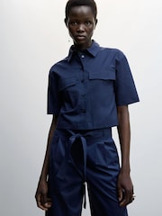 Mango Blue Pleated Culottes Trousers - Image 3 of 6