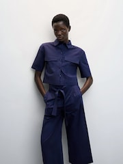 Mango Blue Pleated Culottes Trousers - Image 4 of 6