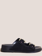 White Stuff Suede Embroidered Black Sandals - Image 1 of 3