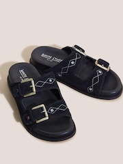 White Stuff Suede Embroidered Black Sandals - Image 2 of 3