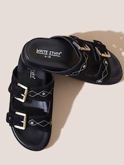 White Stuff Suede Embroidered Black Sandals - Image 3 of 3
