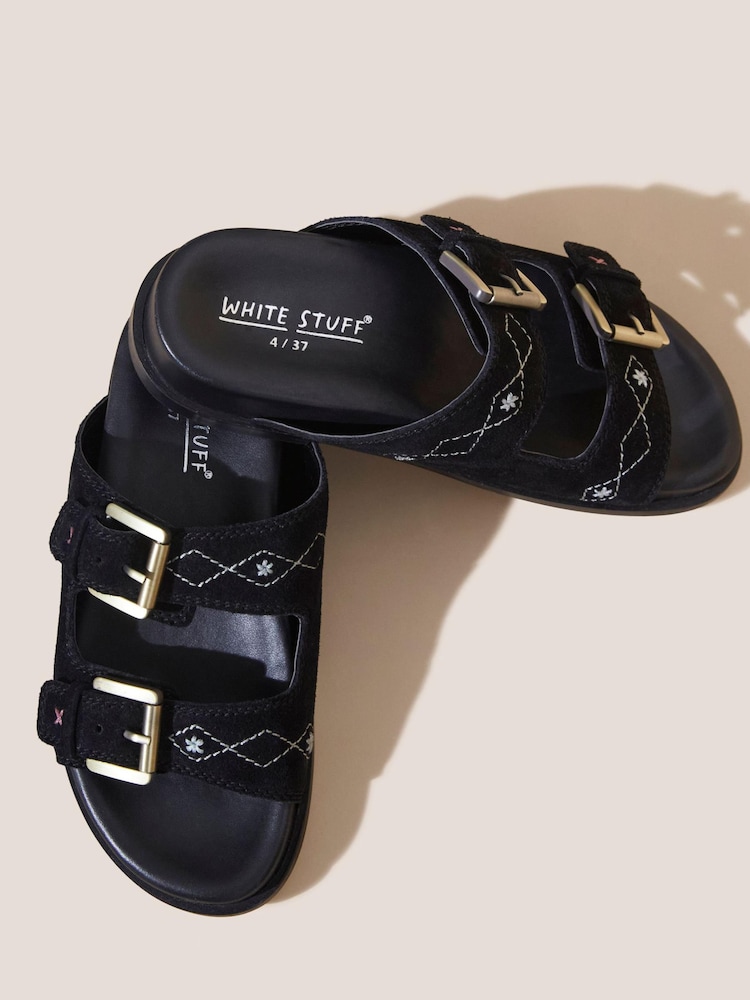 White Stuff Suede Embroidered Black Sandals - Image 3 of 3