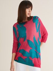 Phase Eight Natural Madison Printed Asymmetric Hem Jumper - Image 1 of 6