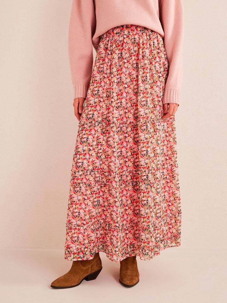 Boden Pink Ruffle Crinkle Maxi Skirt - Image 1 of 6 Boden Pink Ruffle Crinkle Maxi Skirt - Image 1 of 6