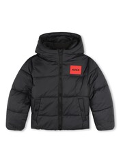 HUGO Black Logo Hooded Puffer Coat - Image 1 of 2