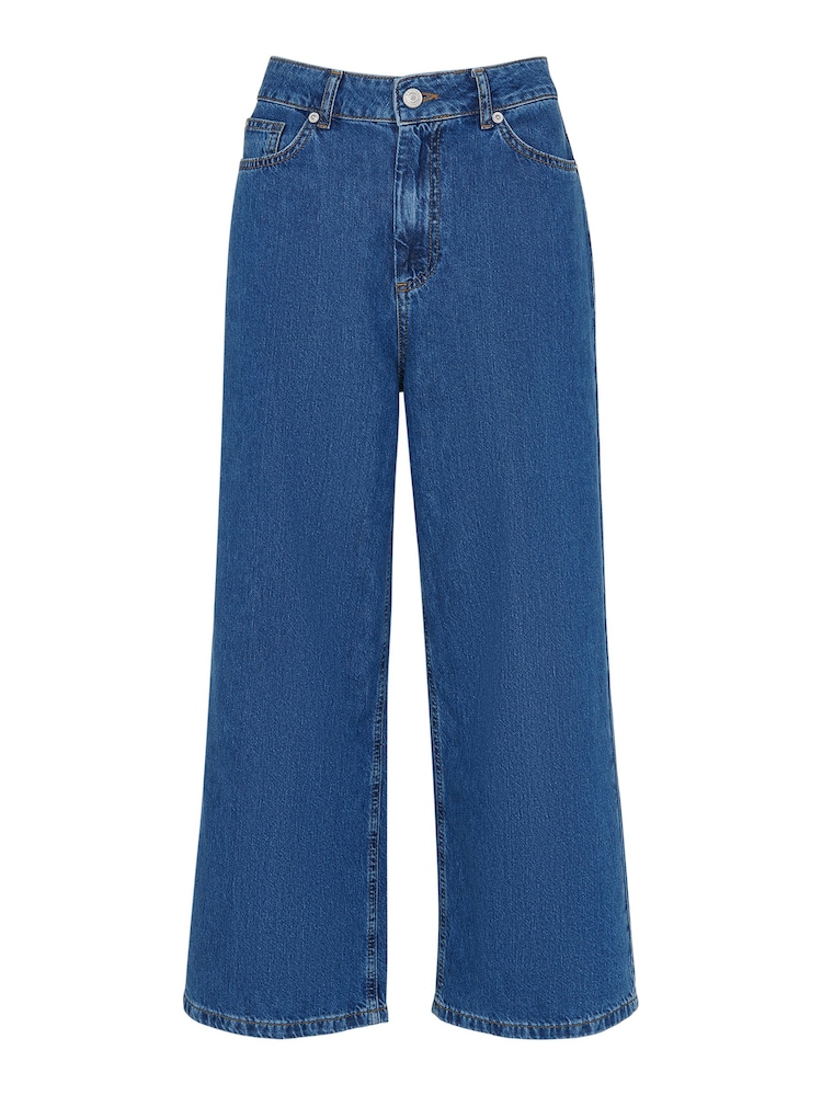 Whistles Blue Wide Leg Cropped 100% Cotton Jeans - Image 4 of 4
