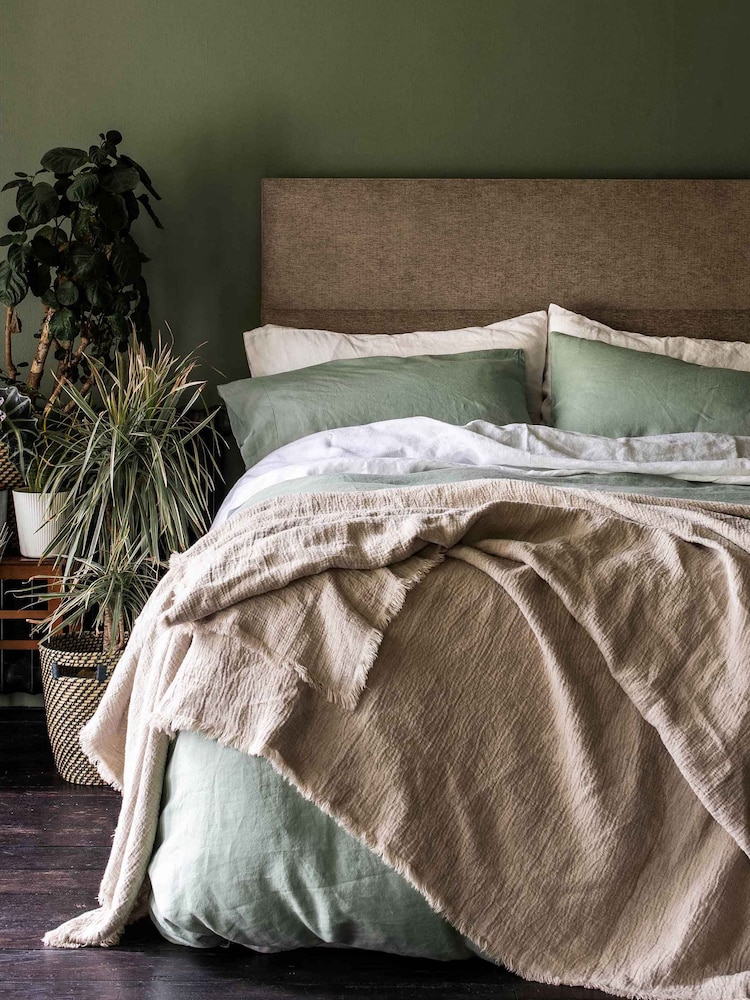 Piglet in Bed Sage Green 100% Linen Pillowcase Set of 2 - Image 1 of 4