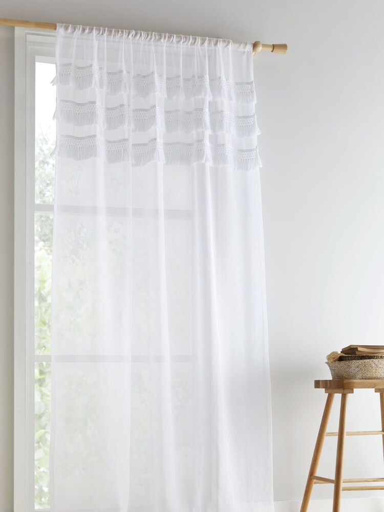 Pineapple Elephant White Izmir Tassel Slot Top Voile Curtain Panel - Image 1 of 4