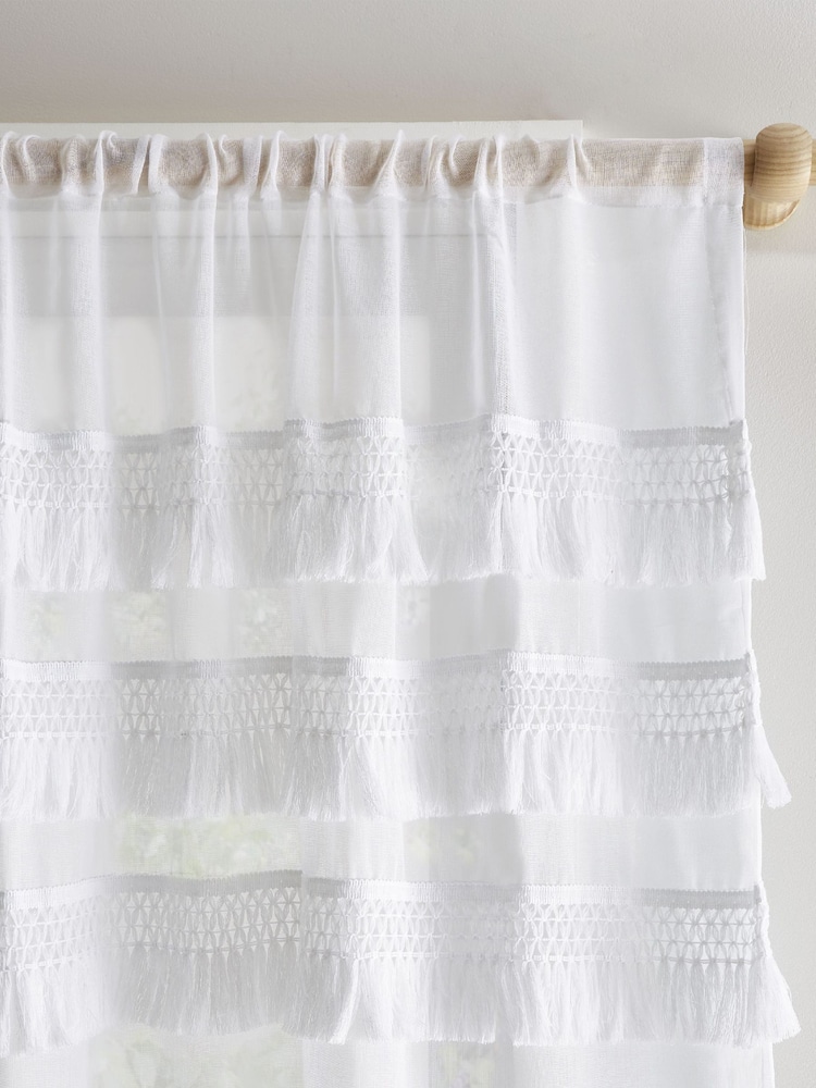 Pineapple Elephant White Izmir Tassel Slot Top Voile Curtain Panel - Image 2 of 4
