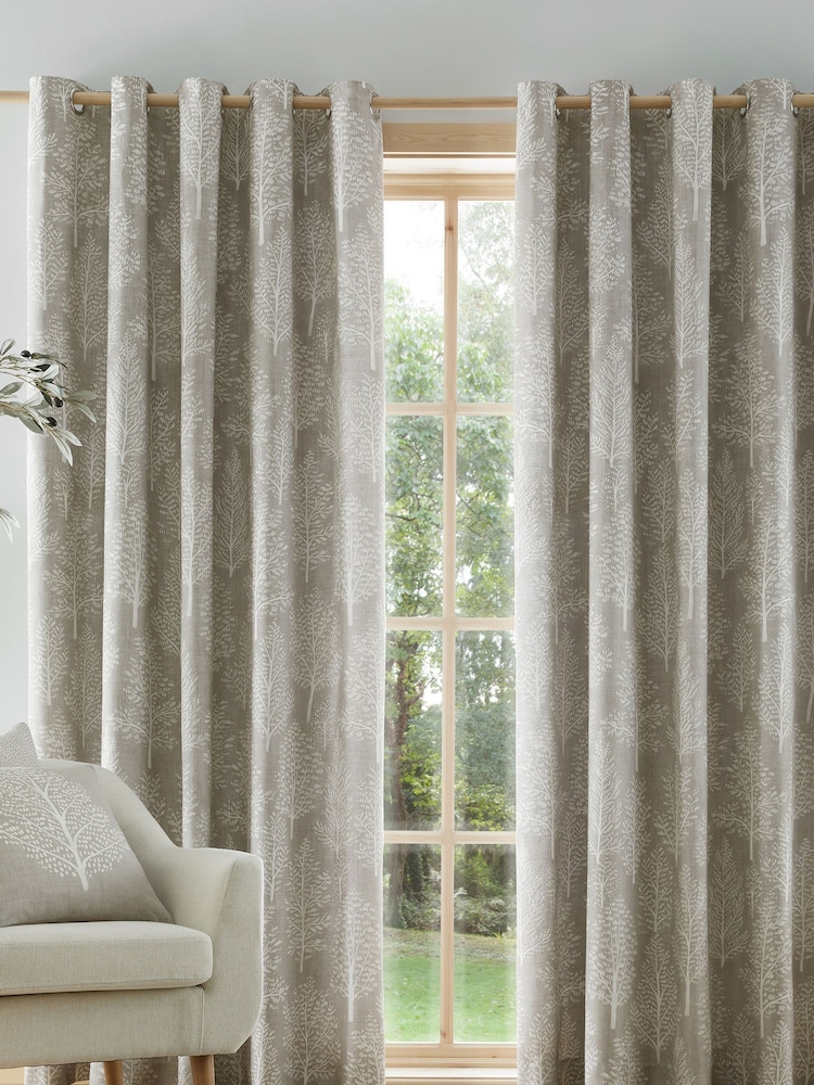 Catherine Lansfield Natural 100% Cotton Alder Trees Eyelet Curtain - Image 2 of 4