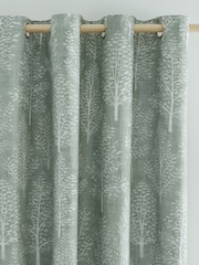 Catherine Lansfield Green 100% Cotton Alder Trees Eyelet Curtain - Image 1 of 4