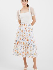 French Connection Camille Drape Tiered Midi White Skirt - Image 1 of 3