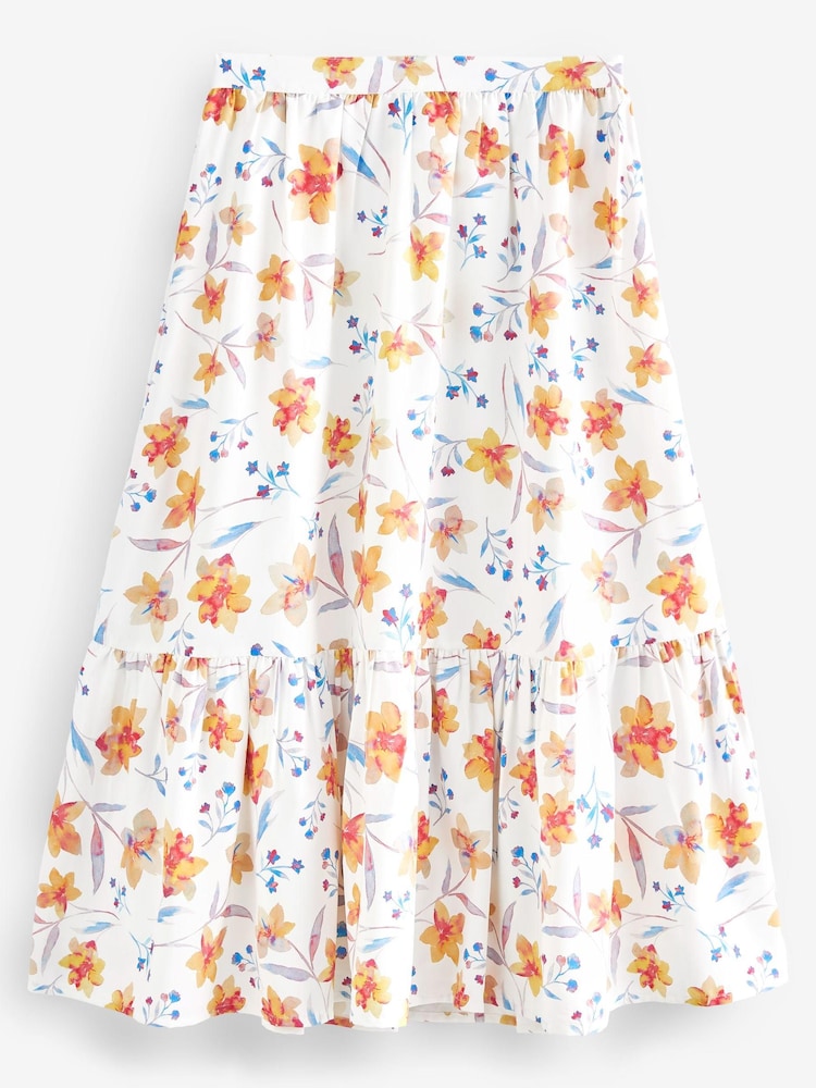 French Connection Camille Drape Tiered Midi White Skirt - Image 3 of 3