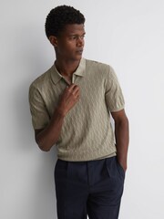 Reiss Taupe Ubud Half-Zip Textured Polo T-Shirt - Image 1 of 5