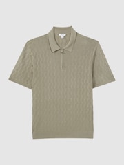 Reiss Taupe Ubud Half-Zip Textured Polo T-Shirt - Image 2 of 5