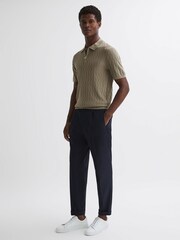 Reiss Taupe Ubud Half-Zip Textured Polo T-Shirt - Image 3 of 5