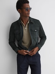 Reiss Taupe Ubud Half-Zip Textured Polo T-Shirt - Image 4 of 5