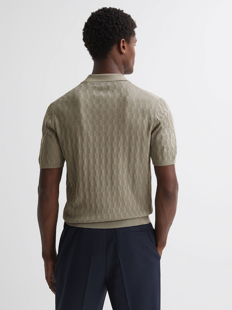 Reiss Taupe Ubud Half-Zip Textured Polo T-Shirt - Image 5 of 5