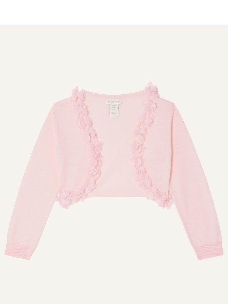 Monsoon Pink Baby 100% Cotton Flora 3D Flower Cardigan - Image 1 of 3 Monsoon Pink Baby 100% Cotton Flora 3D Flower Cardigan - Image 1 of 3
