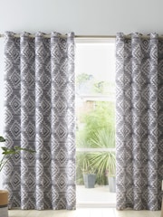 Catherine Lansfield Grey Aztec Geo Lined Eyelet Eyelet Curtain - Image 1 of 4