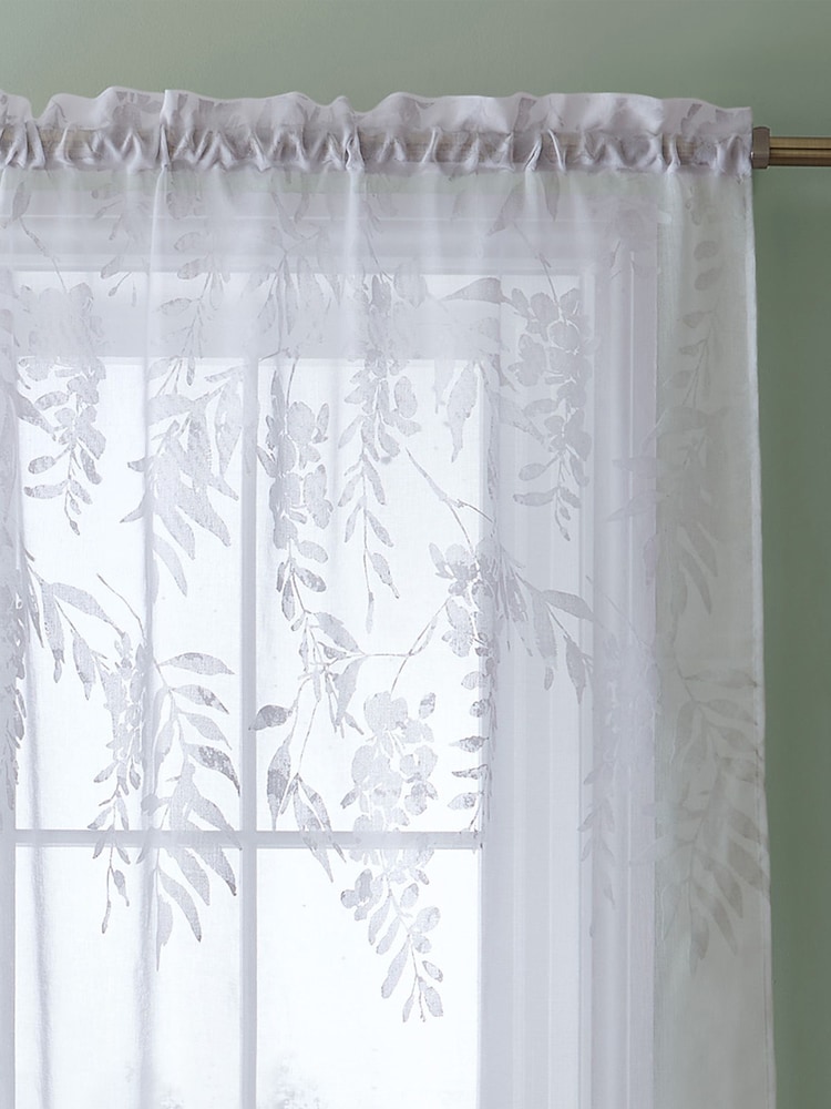 Catherine Lansfield White Wisteria Floral Slot Top Voile Curtain Panel - Image 2 of 3