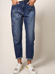 White Stuff Blue Embroidered Boyfriend Jeans - Image 1 of 7