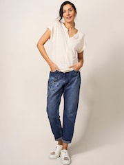 White Stuff Blue Embroidered Boyfriend Jeans - Image 3 of 7