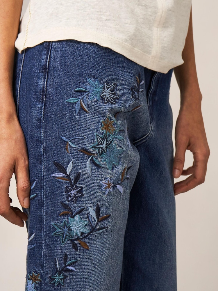 White Stuff Blue Embroidered Boyfriend Jeans - Image 4 of 7