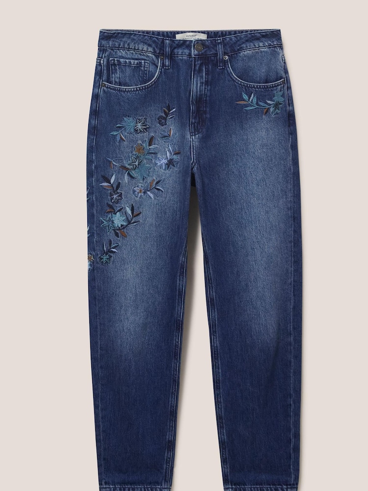 White Stuff Blue Embroidered Boyfriend Jeans - Image 5 of 7