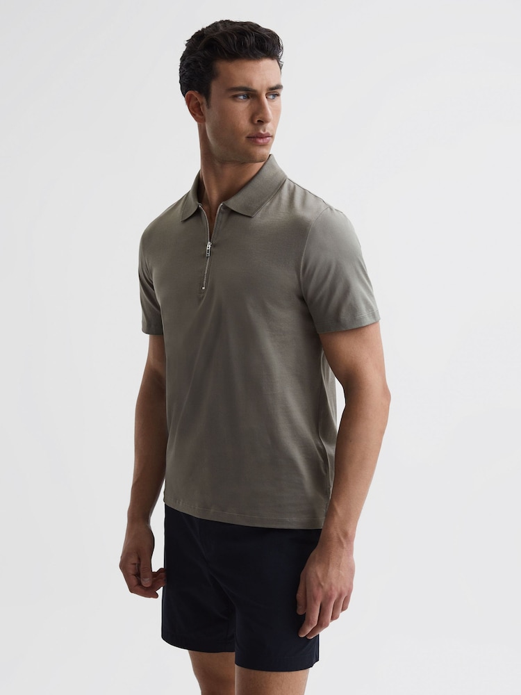 Reiss Sage Belfry Mercerised Egyptian Cotton Polo Shirt - Image 1 of 7