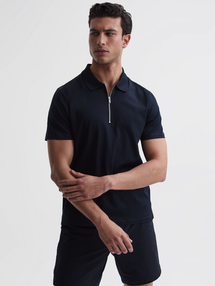 Azul marino - Polo de algodón egipcio mercerizado Belfry de Reiss - Imagen 1 de 7