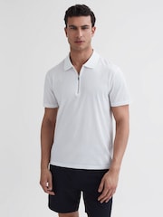 Reiss White Belfry Mercerised Egyptian Cotton Polo Shirt - Image 1 of 7