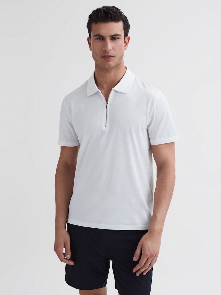 Reiss White Belfry Mercerised Egyptian Cotton Polo Shirt - Image 1 of 7