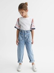 Reiss White Anastasia Senior Flared Printed Sleeve T-Shirt - Image 1 of 6