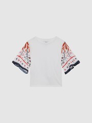 Reiss White Anastasia Senior Flared Printed Sleeve T-Shirt - Image 2 of 6