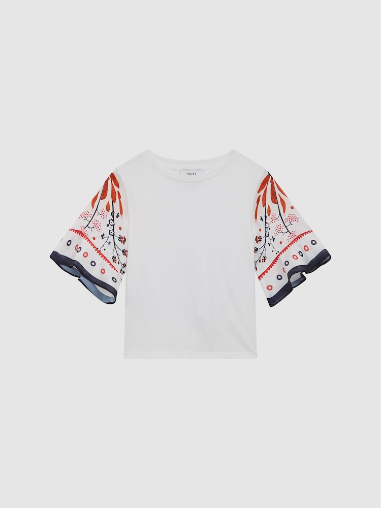 Reiss White Anastasia Senior Flared Printed Sleeve T-Shirt - Image 2 of 6
