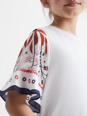 Reiss White Anastasia Senior Flared Printed Sleeve T-Shirt - Image 4 of 6