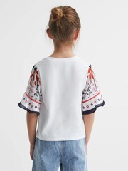 Reiss White Anastasia Senior Flared Printed Sleeve T-Shirt - Image 5 of 6