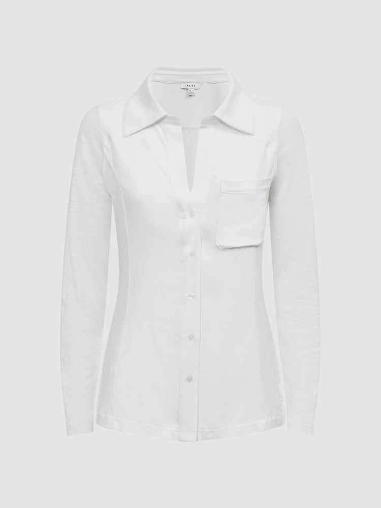 Reiss White Phillipa Linen Sheer Button Through Shirt - Image 2 of 5