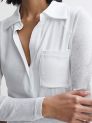 Reiss White Phillipa Linen Sheer Button Through Shirt - Image 3 of 5