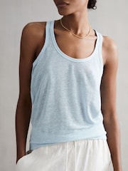 Reiss Blue Taloulah Linen Crew Neck Vest - Image 1 of 5