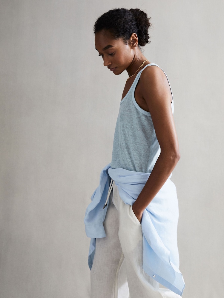 Reiss Blue Taloulah Linen Crew Neck Vest - Image 5 of 5