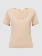 Reiss Camel Frances Linen Scoop Neck T-Shirt - Image 2 of 5
