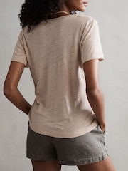 Reiss Camel Frances Linen Scoop Neck T-Shirt - Image 4 of 5