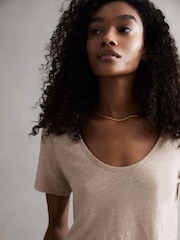 Reiss Camel Frances Linen Scoop Neck T-Shirt - Image 5 of 5