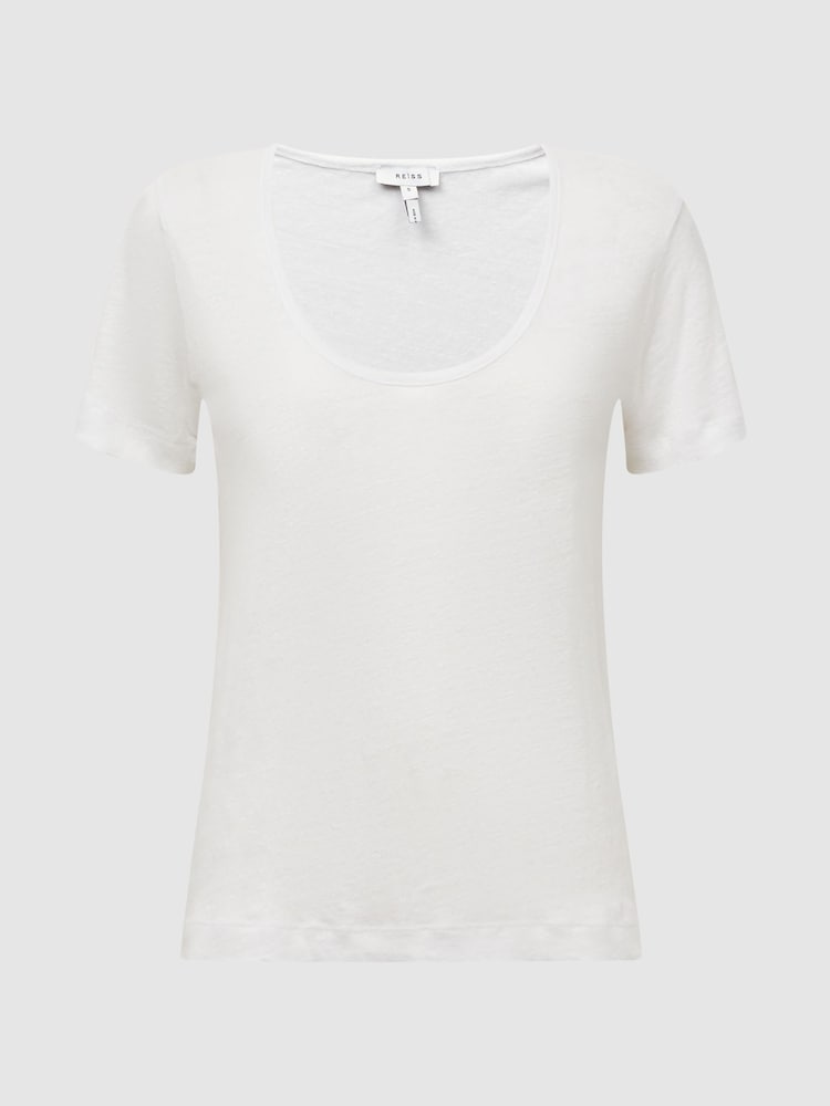 Reiss White Frances Linen Scoop Neck T-Shirt - Image 2 of 5 Reiss White Frances Linen Scoop Neck T-Shirt - Image 2 of 5