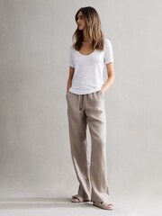 Reiss White Frances Linen Scoop Neck T-Shirt - Image 3 of 5