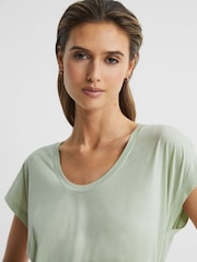 Reiss Pistachio Caia Scoop Neck Pima Cotton T-Shirt - Image 1 of 5