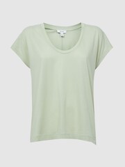 Reiss Pistachio Caia Scoop Neck Pima Cotton T-Shirt - Image 2 of 5